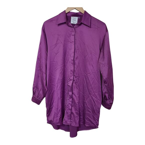 Style Rack Purple Pink Satin Button-Down Collared Shirt Dress Women’s Size Small - Picture 4 of 9